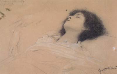 Gustav Klimt Upper Part of a Recumbent Girl,from the Right,and Two Studies of Hands (mk20) Sweden oil painting art